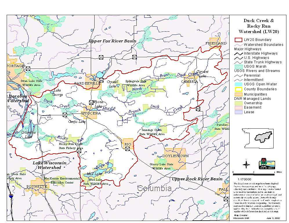 Image of Duck Creek / Rocky Run watershed, part of the Lower Wisconsin River watershed.